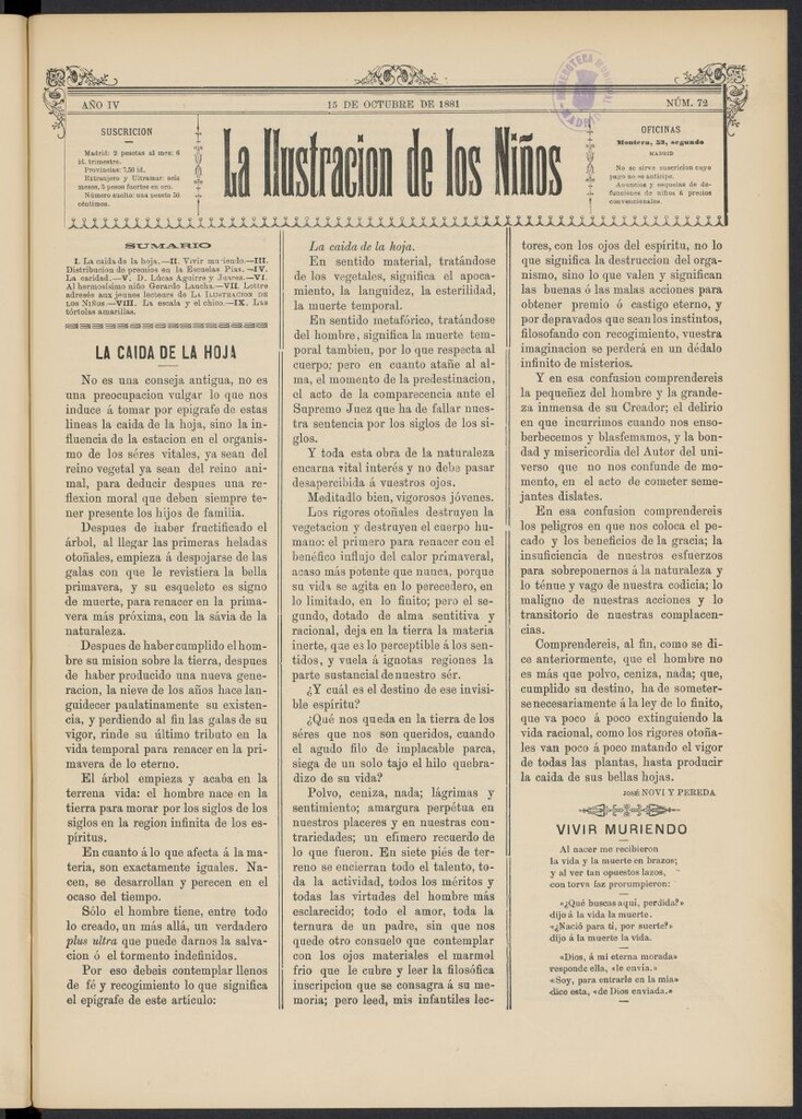 Miniatura de La Ilustración de los Niños del 15 de octubre de 1881, nº 72