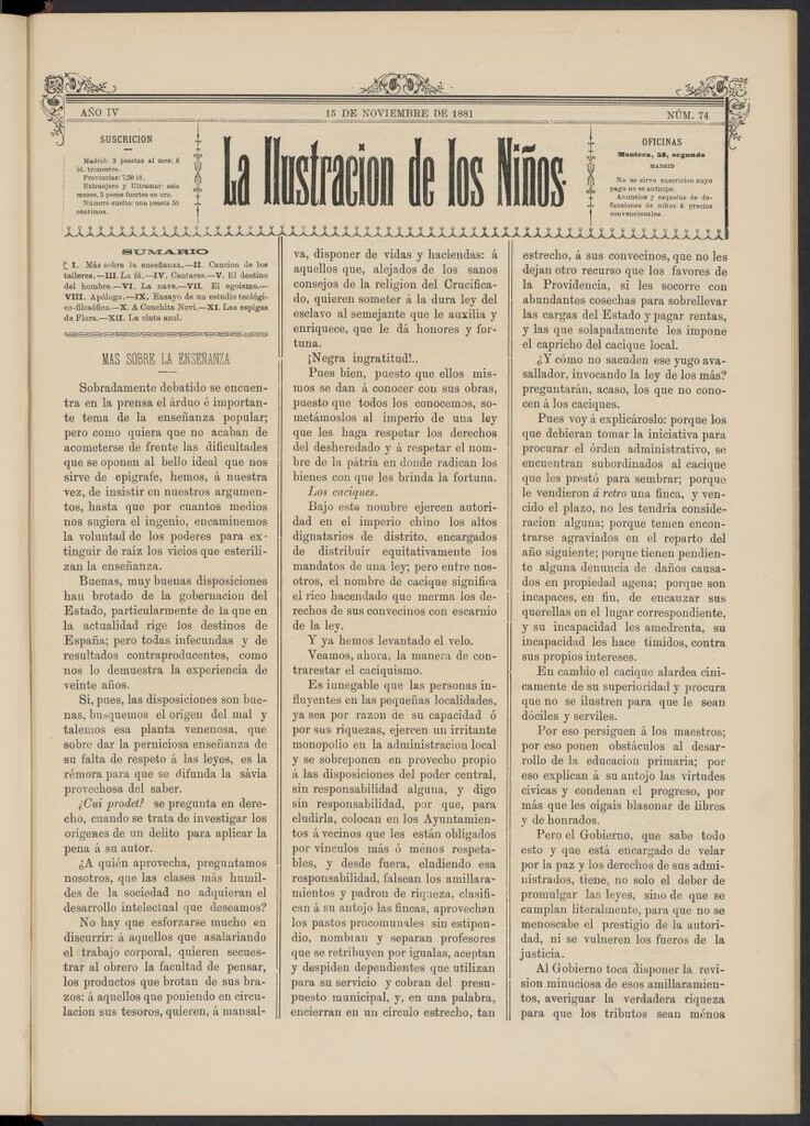 Miniatura de La Ilustración de los Niños del 15 de noviembre de 1881, nº 74