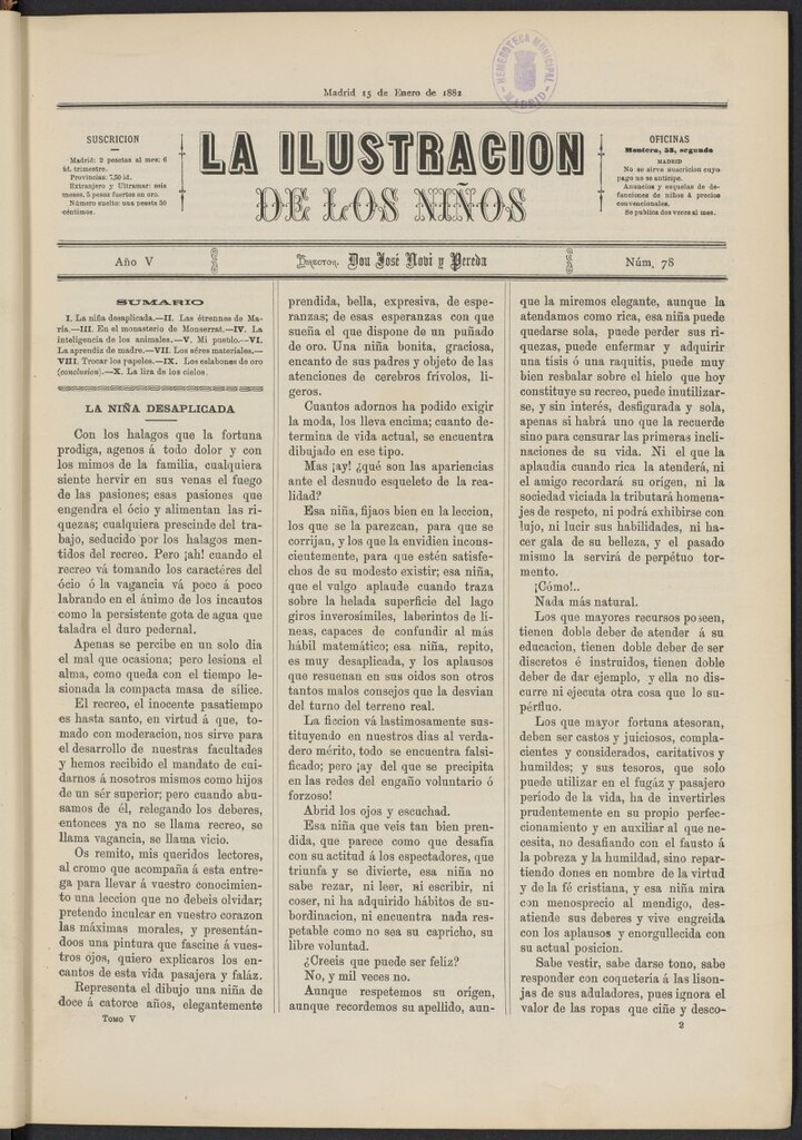 Miniatura de La Ilustración de los Niños del 15 de enero de 1882, nº 78