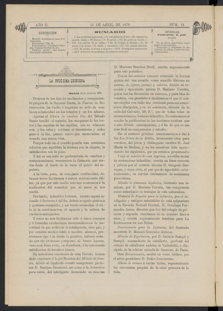 Miniatura de La Ilustración de los Niños del 15 de abril de 1879, nº 12
