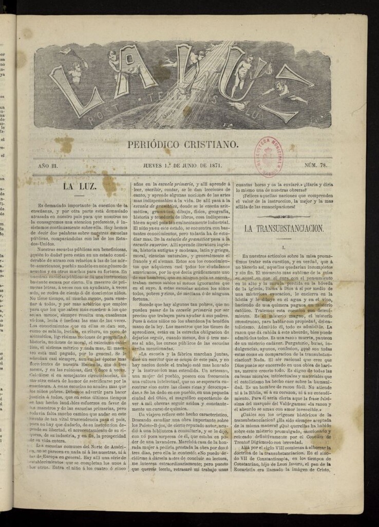 Miniatura de La Luz: post tenebras lux del 1 de junio de 1871, nº 78