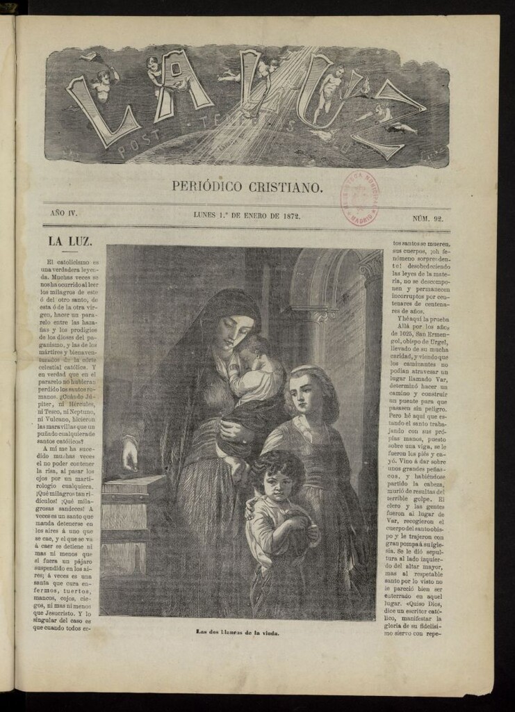 Miniatura de La Luz: post tenebras lux del 1 de enero de 1872, nº 92