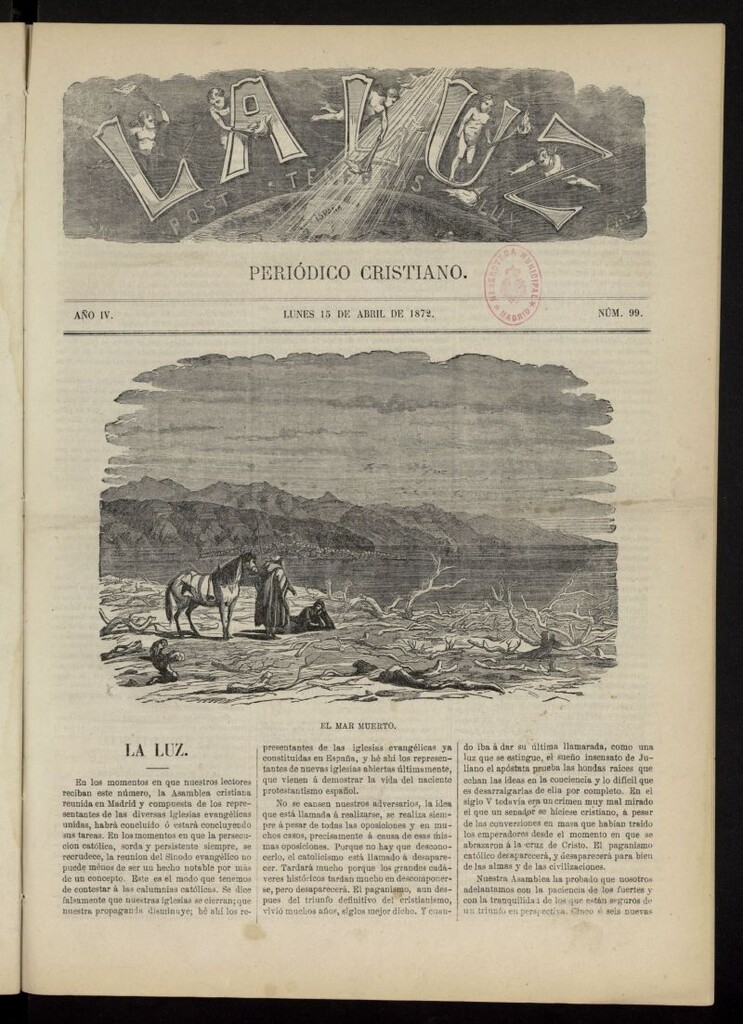 Miniatura de La Luz: post tenebras lux del 15 de abril de 1872, nº 99