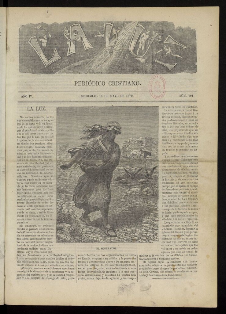 Miniatura de La Luz: post tenebras lux del 15 de mayo de 1872, nº 101