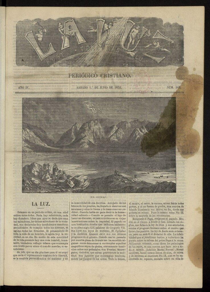 Miniatura de La Luz: post tenebras lux del 1 de junio de 1872, nº 102