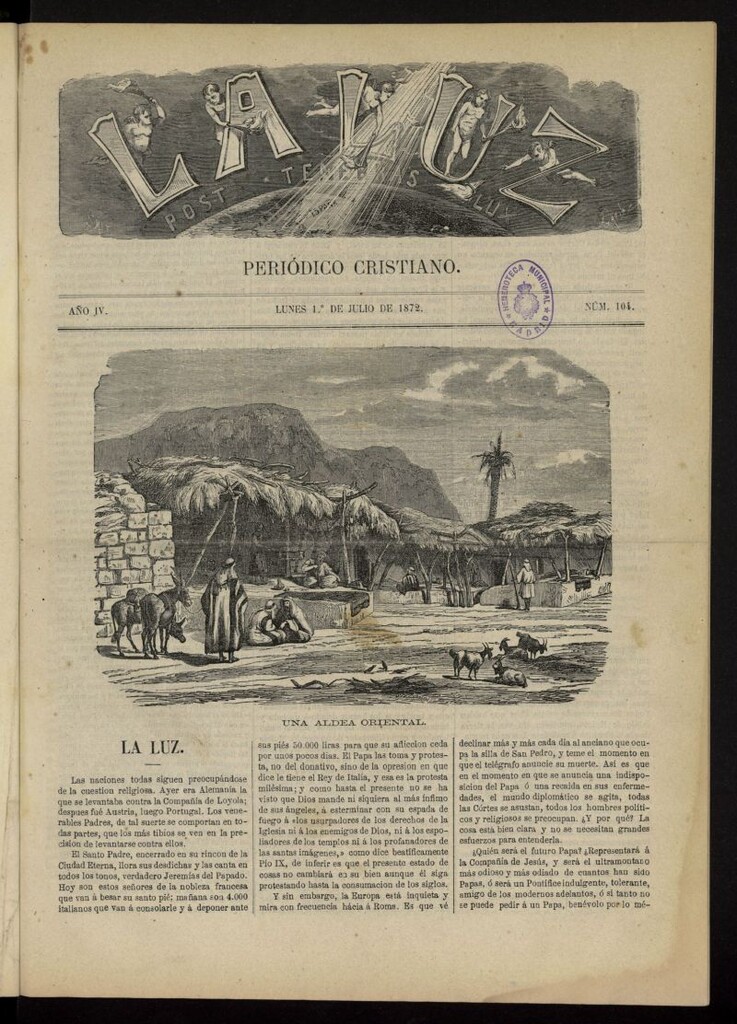 Miniatura de La Luz: post tenebras lux del 1 de julio de 1872, nº 104