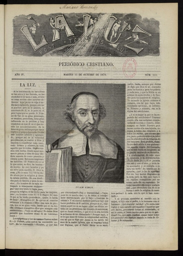Miniatura de La Luz: post tenebras lux del 15 de octubre de 1872, nº 111