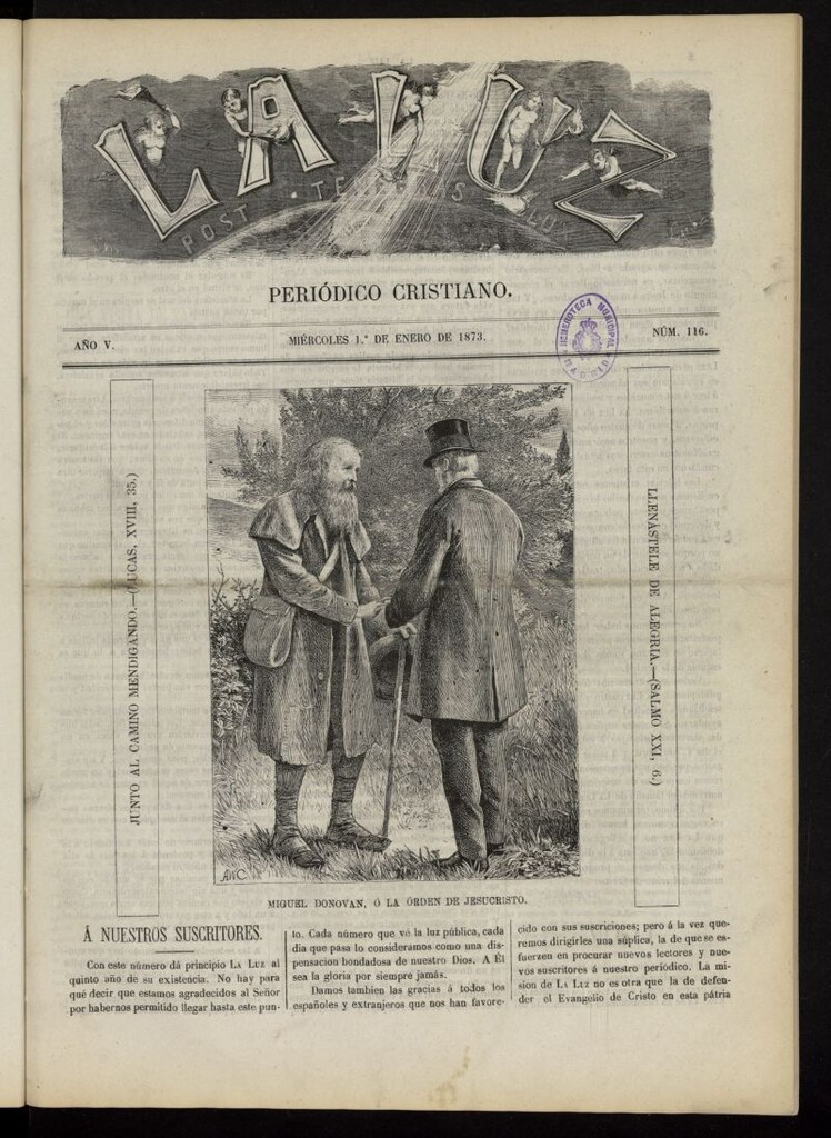 Miniatura de La Luz: post tenebras lux del 1 de enero de 1873, nº 116