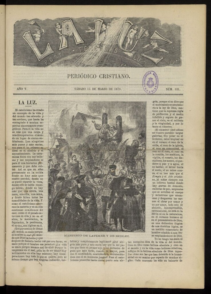 Miniatura de La Luz: post tenebras lux del 15 de marzo de 1873, nº 121