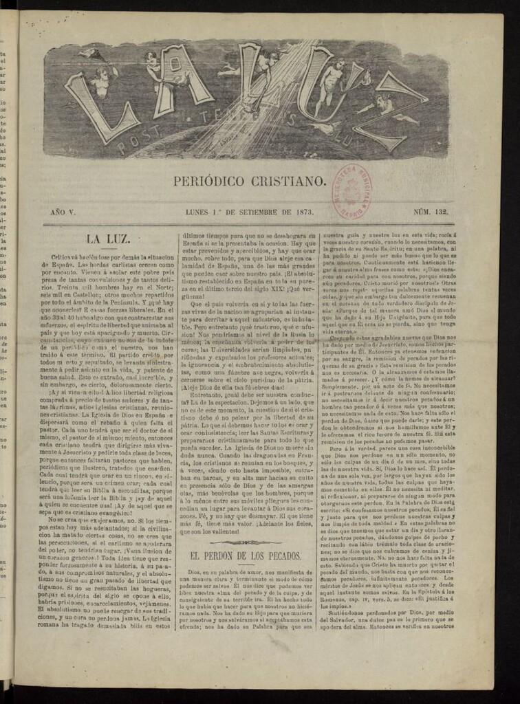 Miniatura de La Luz: post tenebras lux del 1 de septiembre de 1873, nº 132