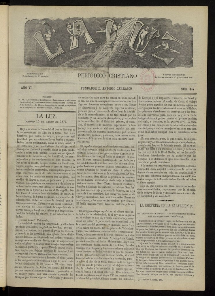 Miniatura de La Luz: post tenebras lux del 15 de marzo de 1874, nº 145