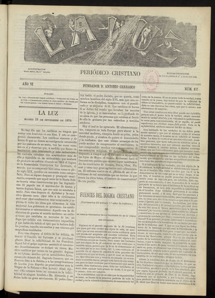 Miniatura de La Luz: post tenebras lux del 15 de septiembre de 1874, nº 157