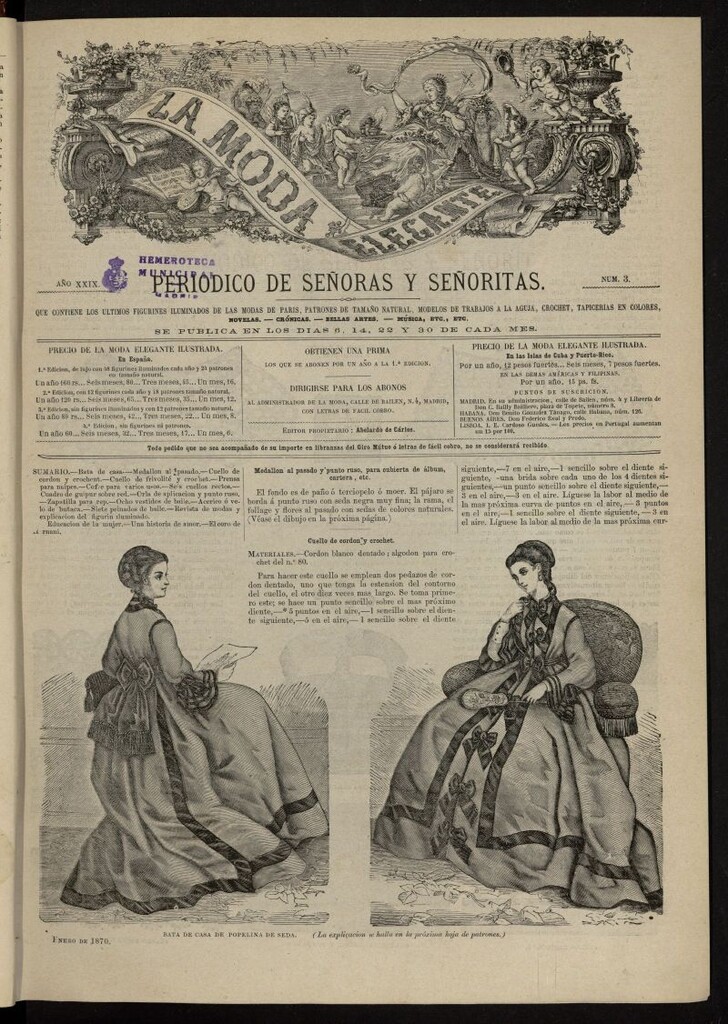 Miniatura de La Moda: revista semanal de literatura, teatros, costumbres y modas de enero d 1870, nº 3