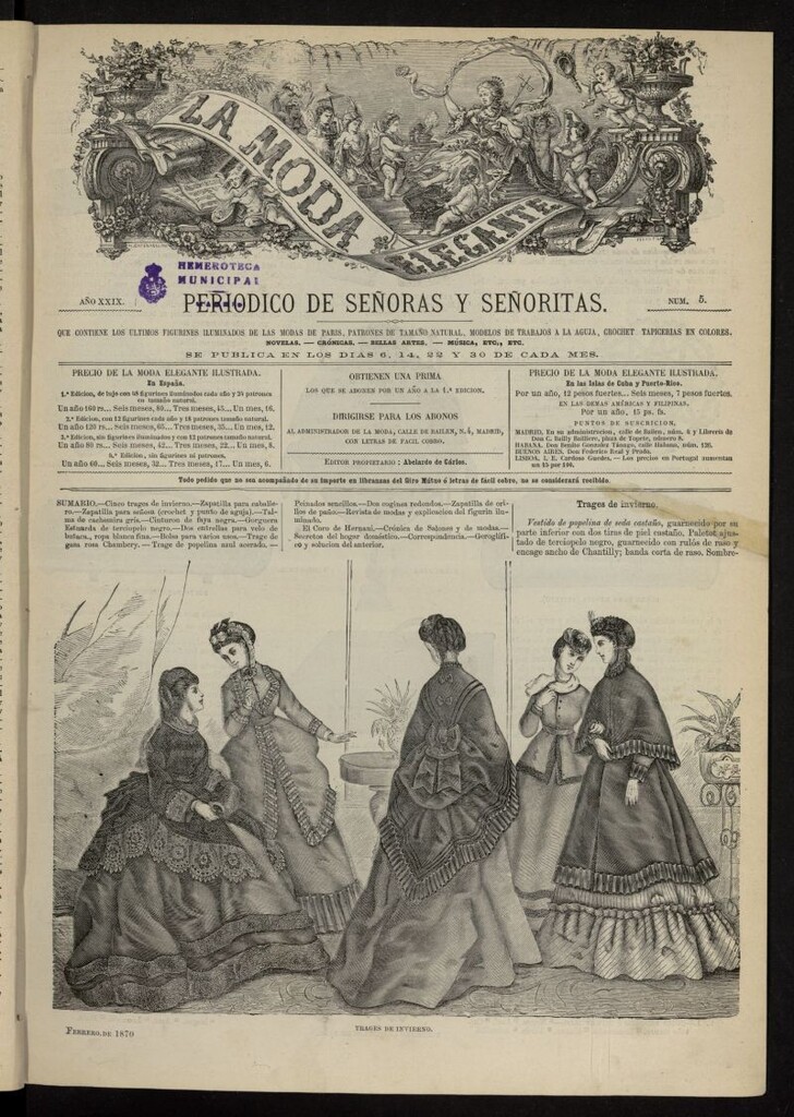 Miniatura de La Moda: revista semanal de literatura, teatros, costumbres y modas de febrero de 1870, nº 5