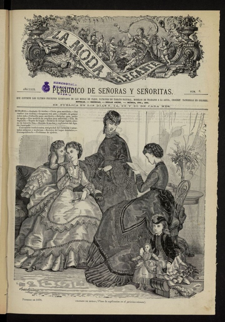Miniatura de La Moda: revista semanal de literatura, teatros, costumbres y modas de febrero de 1870, nº 8