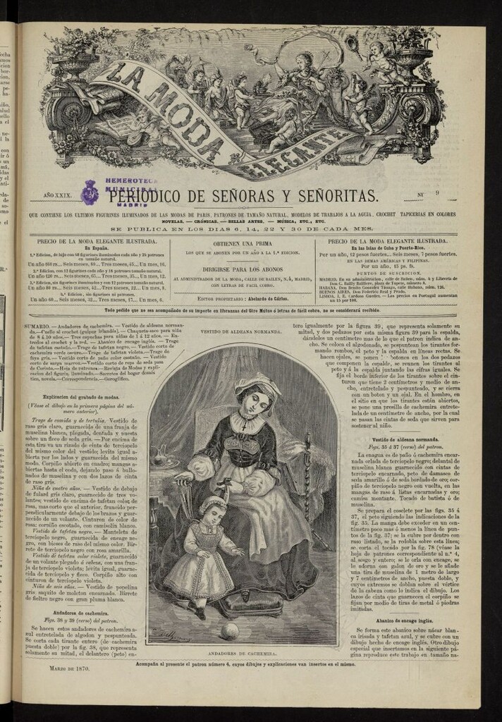 Miniatura de La Moda: revista semanal de literatura, teatros, costumbres y modas de marzo de 1870, nº 9