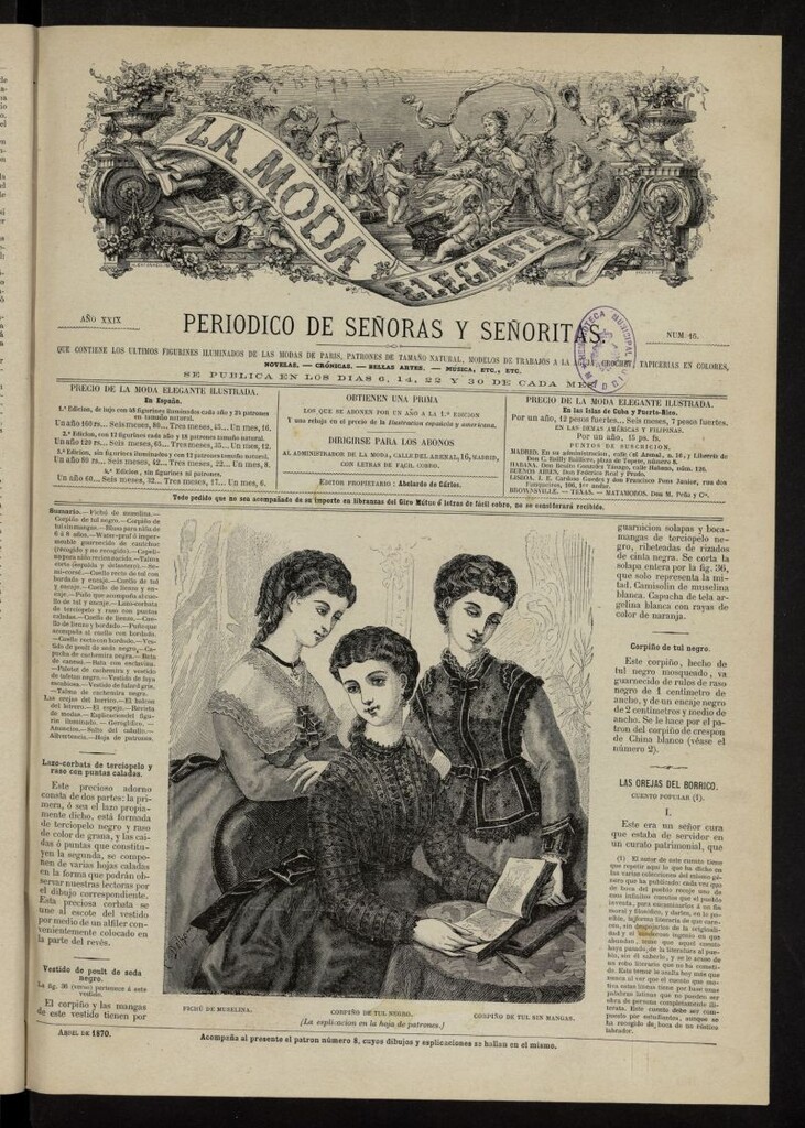 Miniatura de La Moda: revista semanal de literatura, teatros, costumbres y modas de abril de 1870, nº 16