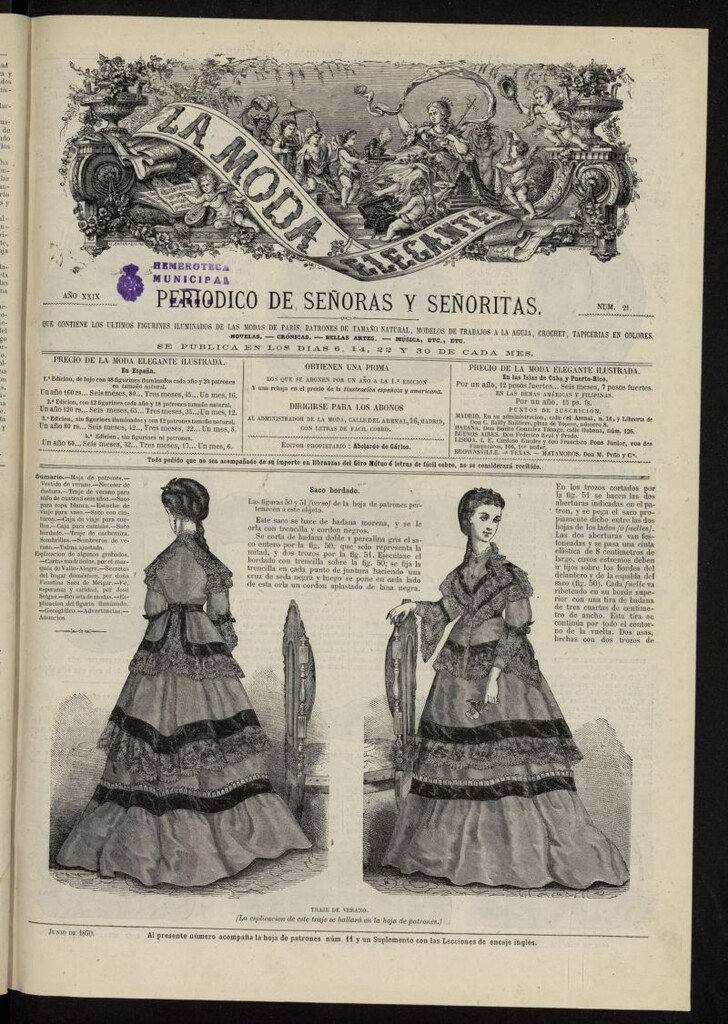 Miniatura de La Moda: revista semanal de literatura, teatros, costumbres y modas de junio de 1870, nº 21
