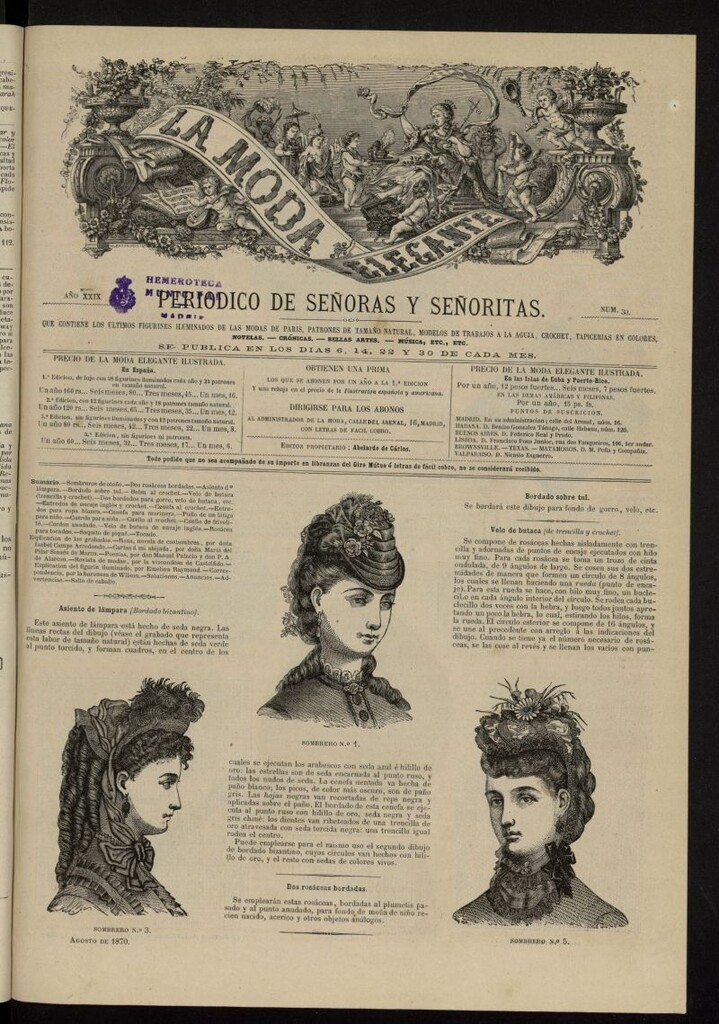 Miniatura de La Moda: revista semanal de literatura, teatros, costumbres y modas de agosto de 1870, nº 30