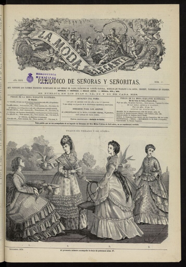 Miniatura de La Moda: revista semanal de literatura, teatros, costumbres y modas de septiembre de 1870. nº 33