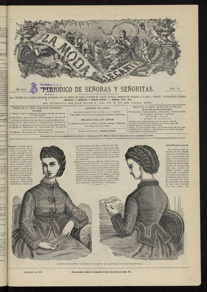Miniatura de La Moda: revista semanal de literatura, teatros, costumbres y modas de septiembre de 1870, nº 36