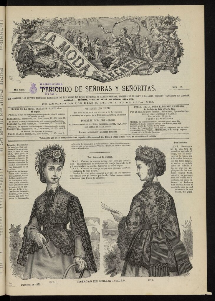 Miniatura de La Moda: revista semanal de literatura, teatros, costumbres y modas de octubre de 1870, nº 37