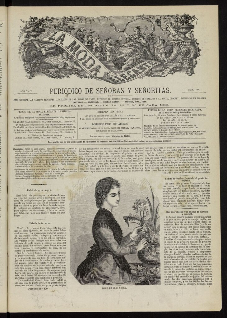 Miniatura de La Moda: revista semanal de literatura, teatros, costumbres y modas de octubre de 1870, nº 40