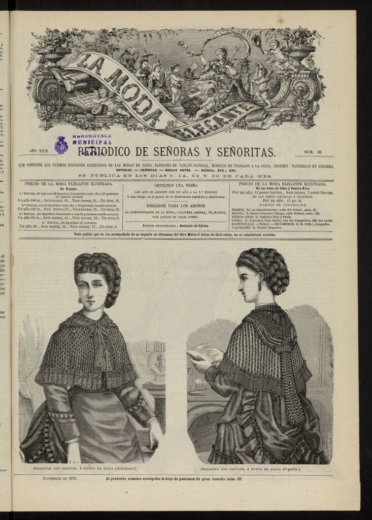 Miniatura de La Moda: revista semanal de literatura, teatros, costumbres y modas de noviembre de 1870, nº 42