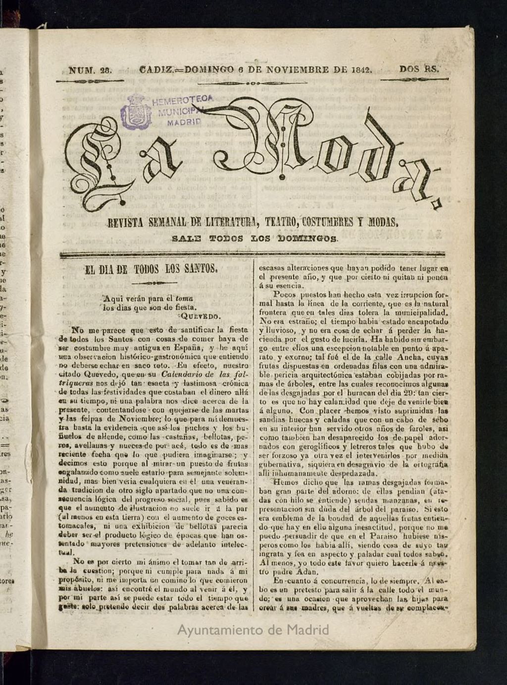 Miniatura de La Moda : revista semanal de literatura, teatros, costumbres y modas del 6 de noviembre de 1842