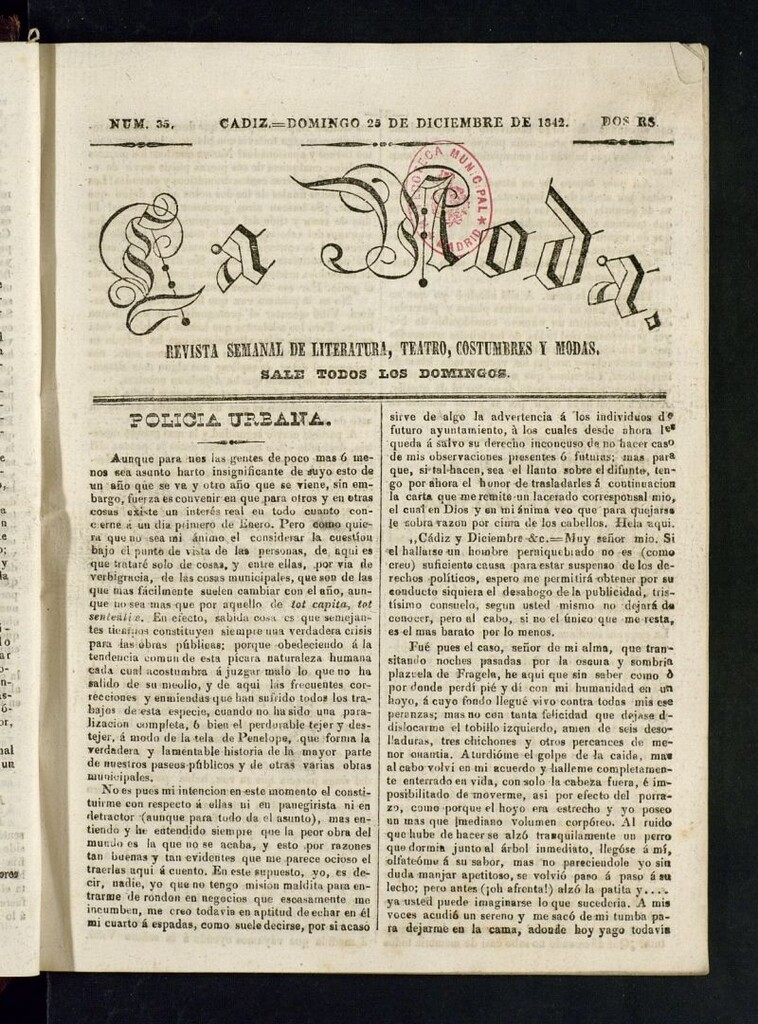 Miniatura de La Moda : revista semanal de literatura, teatros, costumbres y modas del 25 de diciembre de 1842
