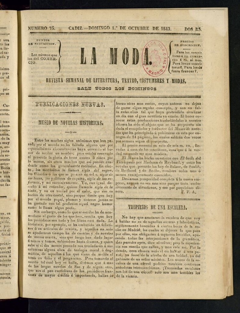 Miniatura de La Moda : revista semanal de literatura, teatros, costumbres y modas del 1 de octubre de 1843