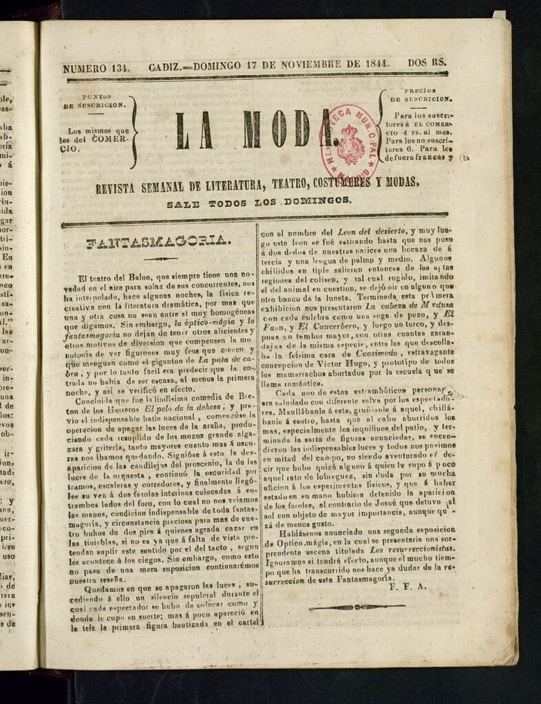 Miniatura de La Moda : revista semanal de literatura, teatros, costumbres y modas del 17 de noviembre de 1844