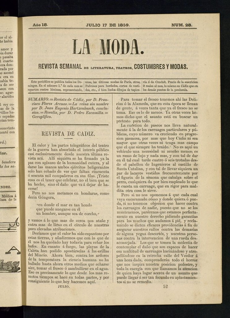 Miniatura de La Moda : revista semanal de literatura, teatros, costumbres y modas del 17 de julio de 1859