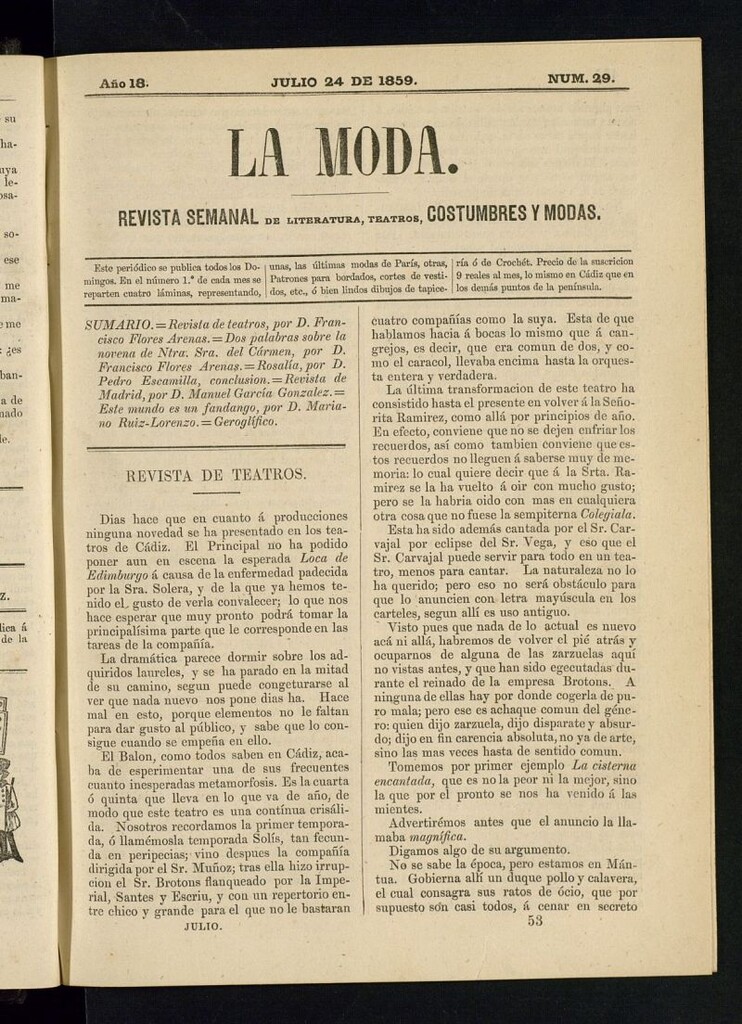 Miniatura de La Moda : revista semanal de literatura, teatros, costumbres y modas del 24 de julio de 1859