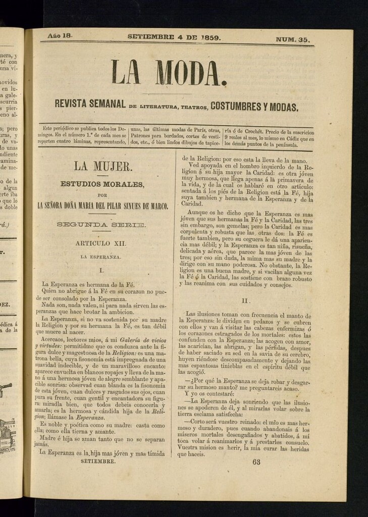 Miniatura de La Moda : revista semanal de literatura, teatros, costumbres y modas del 4 de septiembre de 1859