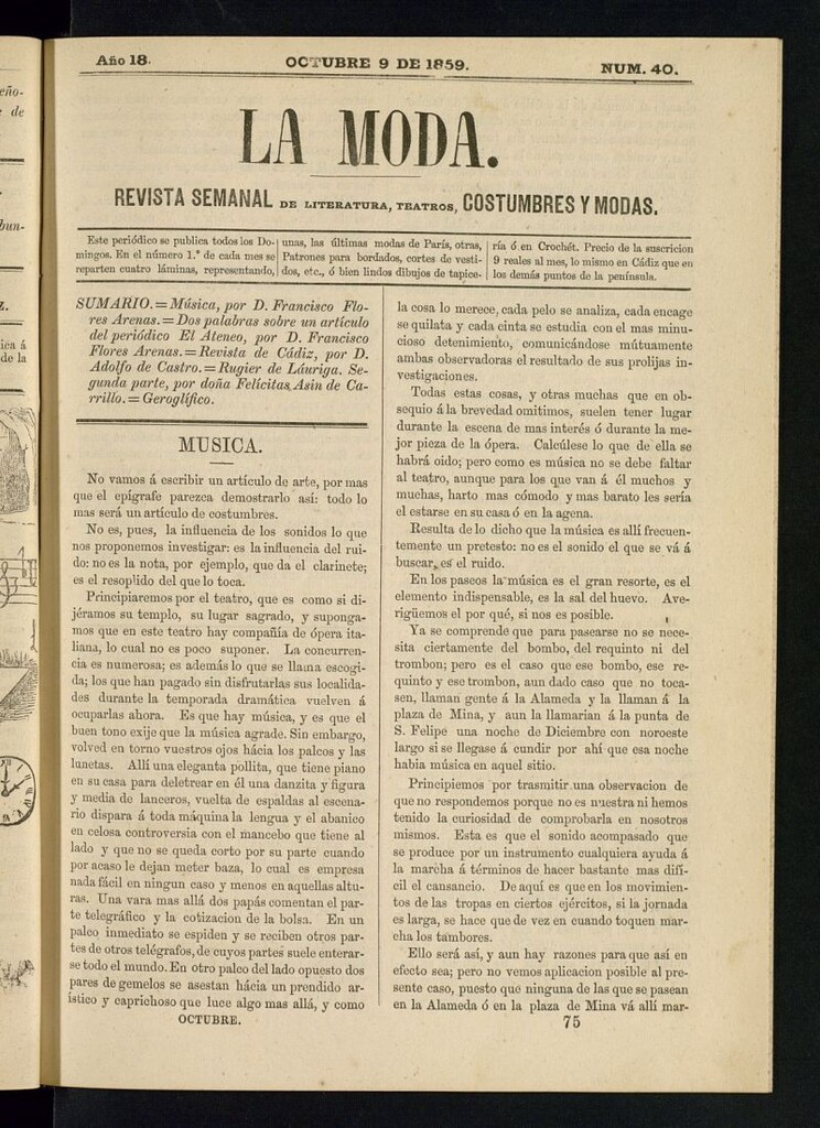 Miniatura de La Moda : revista semanal de literatura, teatros, costumbres y modas del 9 de octubre de 1859