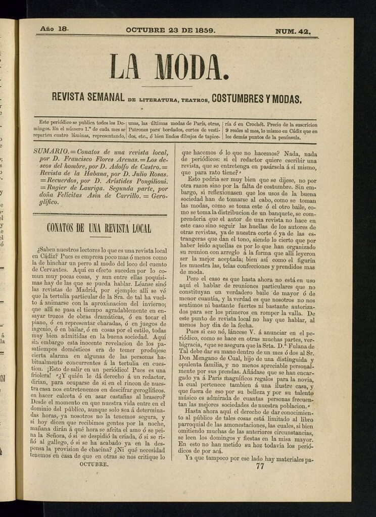 Miniatura de La Moda : revista semanal de literatura, teatros, costumbres y modas del 23 de octubre de 1859
