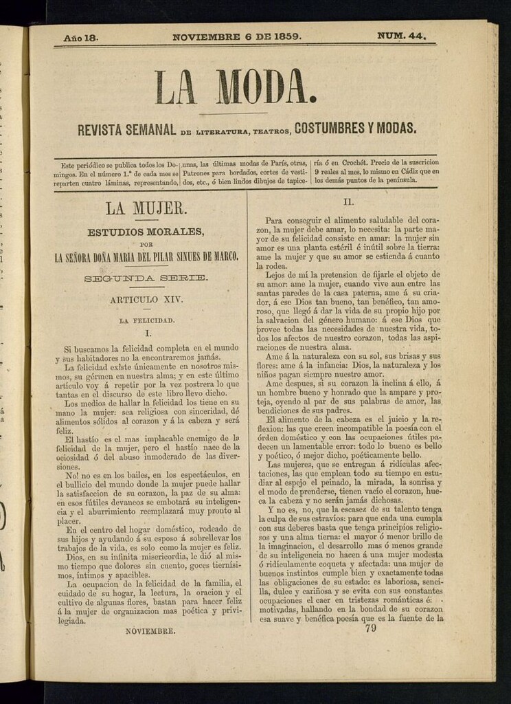 Miniatura de La Moda : revista semanal de literatura, teatros, costumbres y modas del 6 de noviembre de 1859