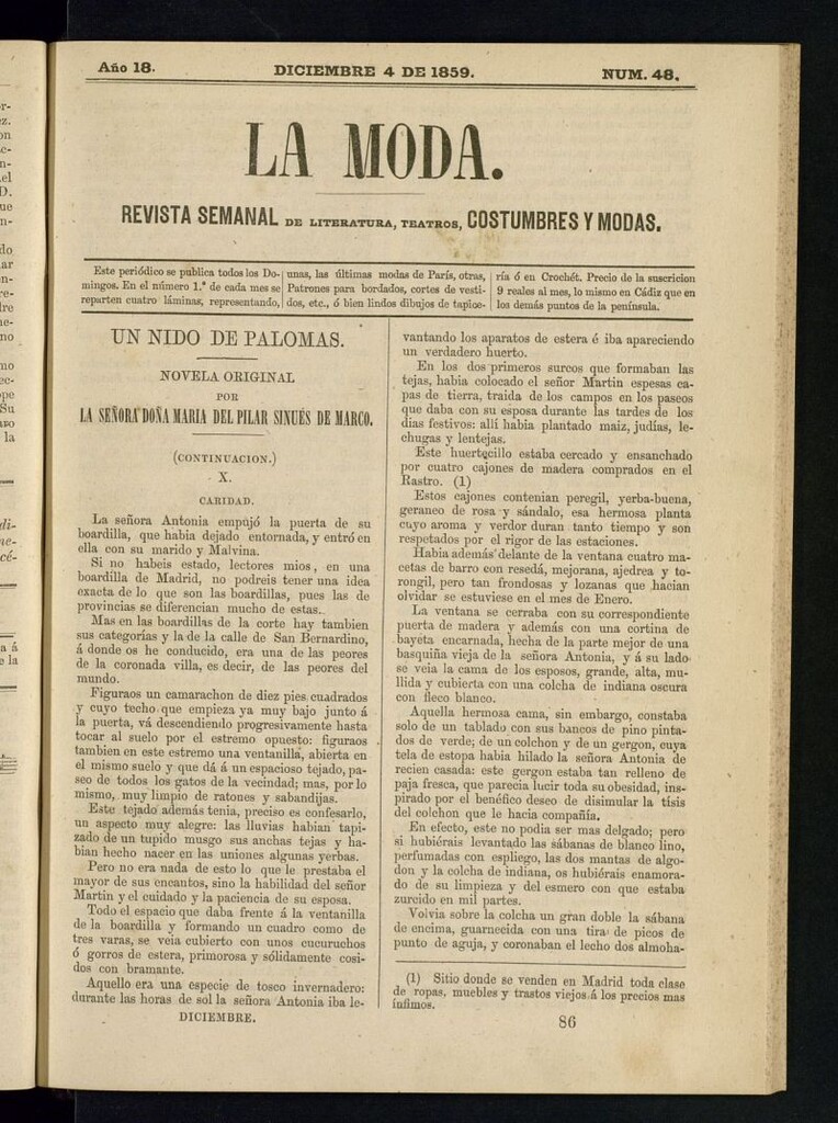 Miniatura de La Moda : revista semanal de literatura, teatros, costumbres y modas del 4 de diciembre de 1859