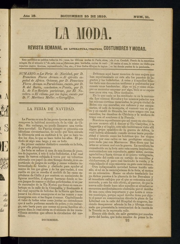 Miniatura de La Moda : revista semanal de literatura, teatros, costumbres y modas del 25 de diciembre de 1859
