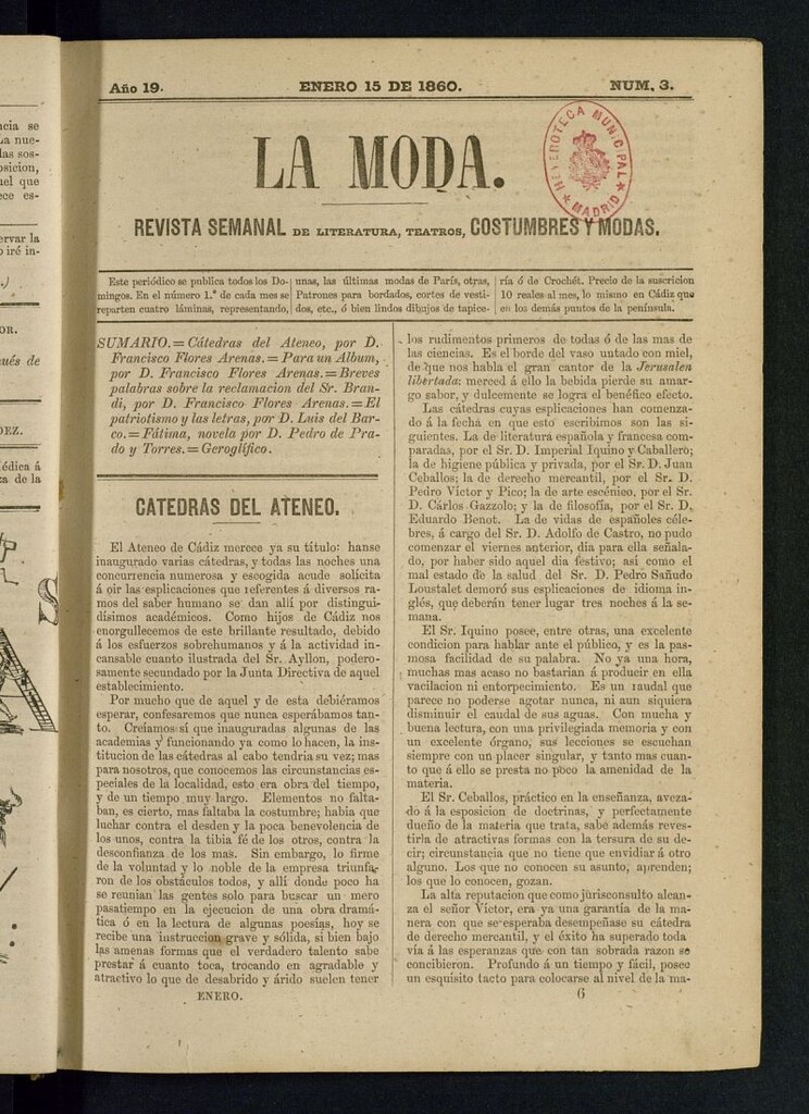Miniatura de La Moda : revista semanal de literatura, teatros, costumbres y modas del 15 de enero de 1860