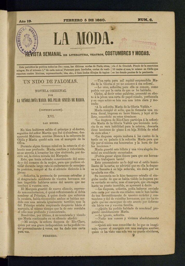 Miniatura de La Moda : revista semanal de literatura, teatros, costumbres y modas del 5 de febrero de 1860