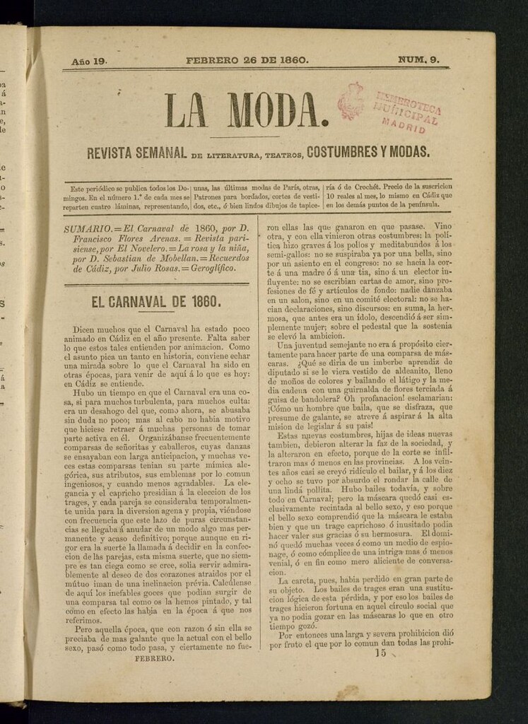 Miniatura de La Moda : revista semanal de literatura, teatros, costumbres y modas del 26 de febrero de 1860