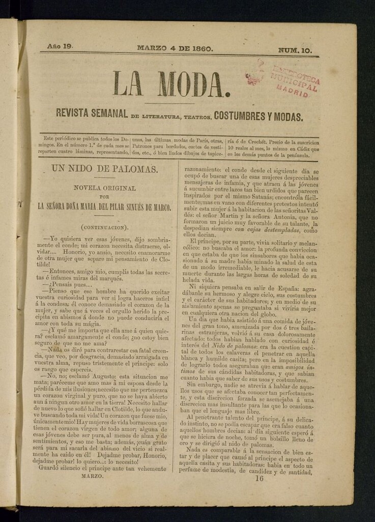 Miniatura de La Moda : revista semanal de literatura, teatros, costumbres y modas del 4 de marzo de 1860