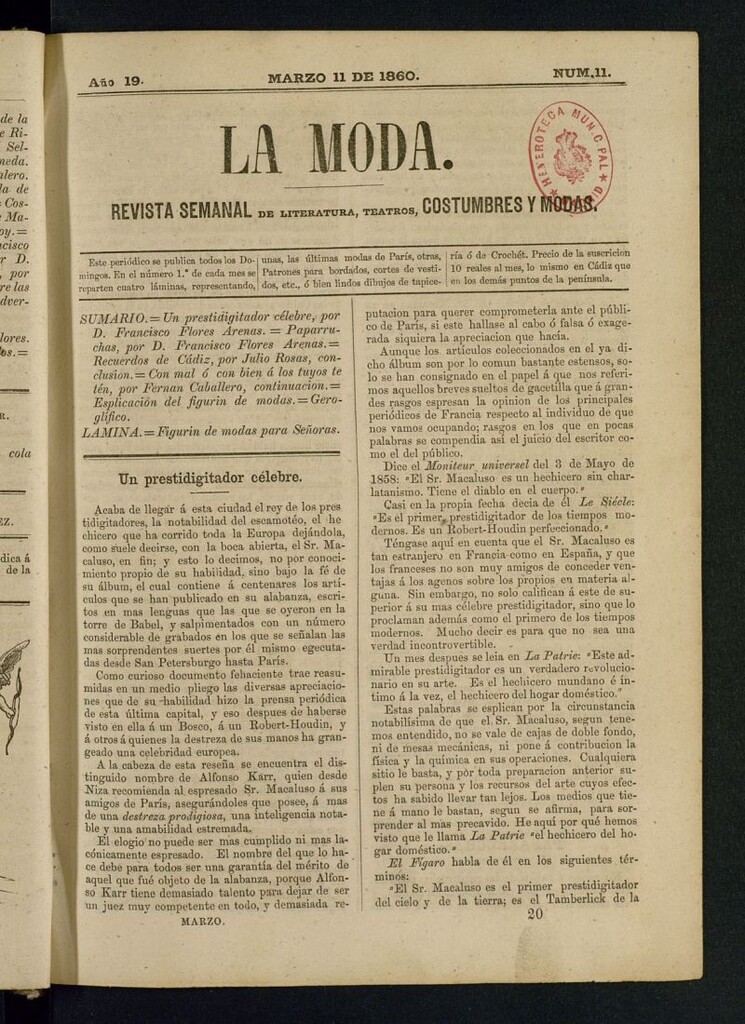 Miniatura de La Moda : revista semanal de literatura, teatros, costumbres y modas del 11 de marzo de 1860