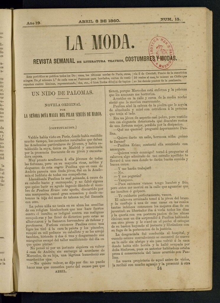 Miniatura de La Moda : revista semanal de literatura, teatros, costumbres y modas del 8 de abril de 1860