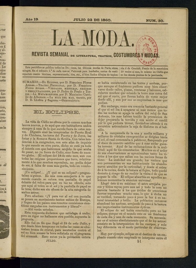 Miniatura de La Moda : revista semanal de literatura, teatros, costumbres y modas del 22 de julio de 1860