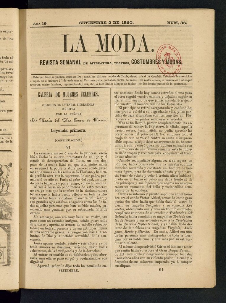 Miniatura de La Moda : revista semanal de literatura, teatros, costumbres y modas del 2 de septiembre de 1860
