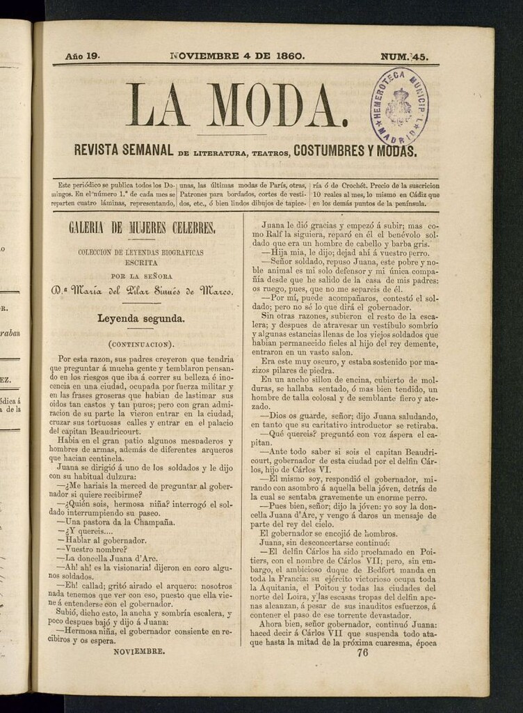 Miniatura de La Moda : revista semanal de literatura, teatros, costumbres y modas del 4 de noviembre de 1860