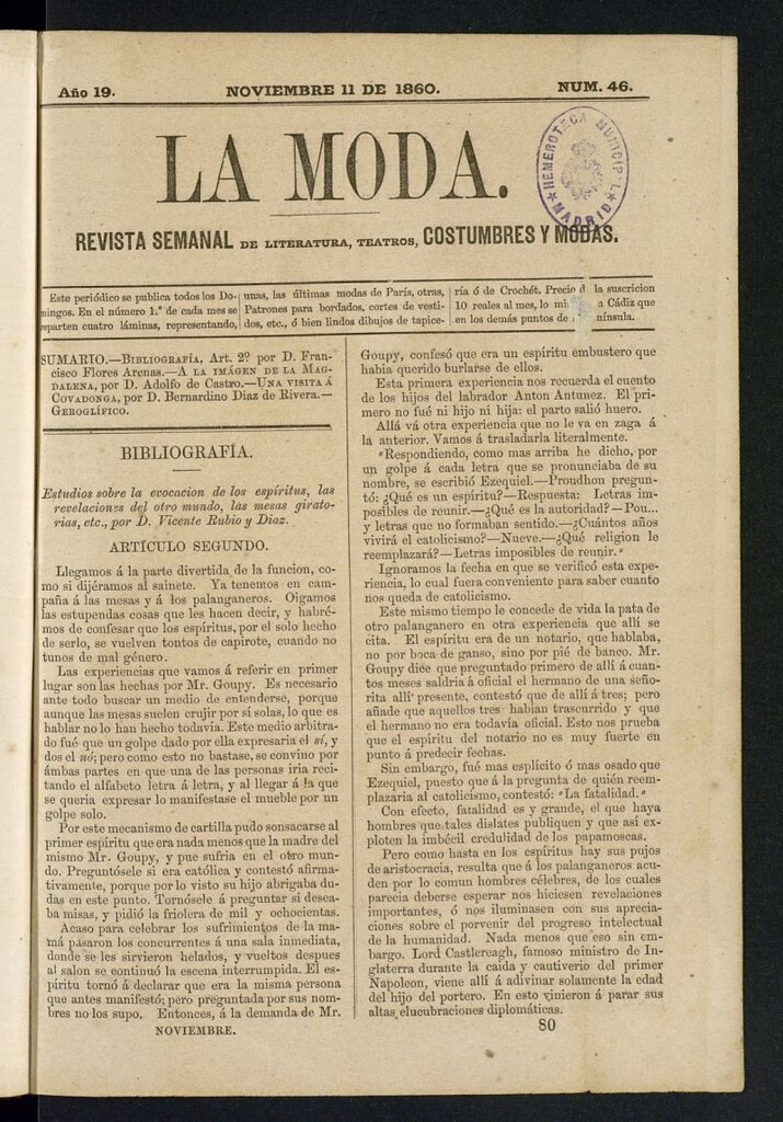 Miniatura de La Moda : revista semanal de literatura, teatros, costumbres y modas del 11 de noviembre de 1860